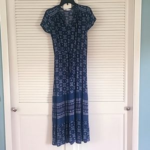 Sonoma Bohemian V-Neck Maxi Dress. Sz S  Blue/White Print. NWOT
